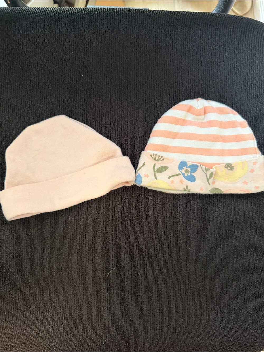 Baby Beanie Duo - Pastel Pink & Striped Floral